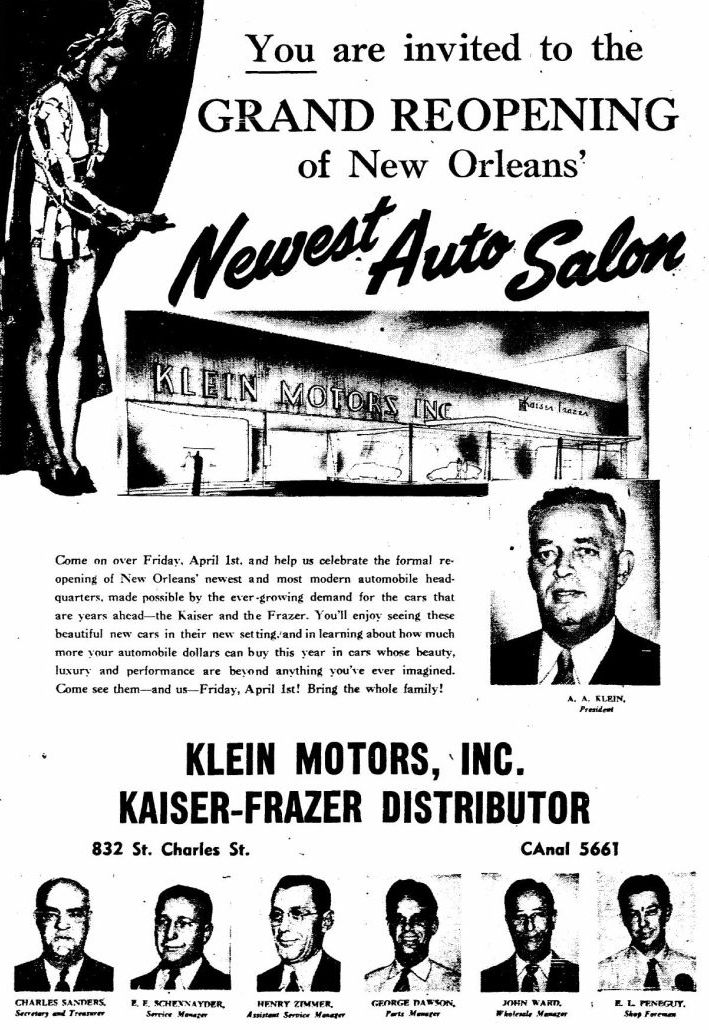 Klein Motors Advertisement 1949
